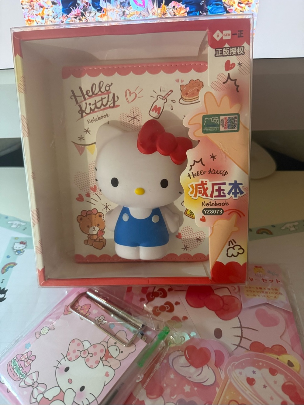 Sanrio Hello Kitty White Figure with Blue Outfit and Red Bow